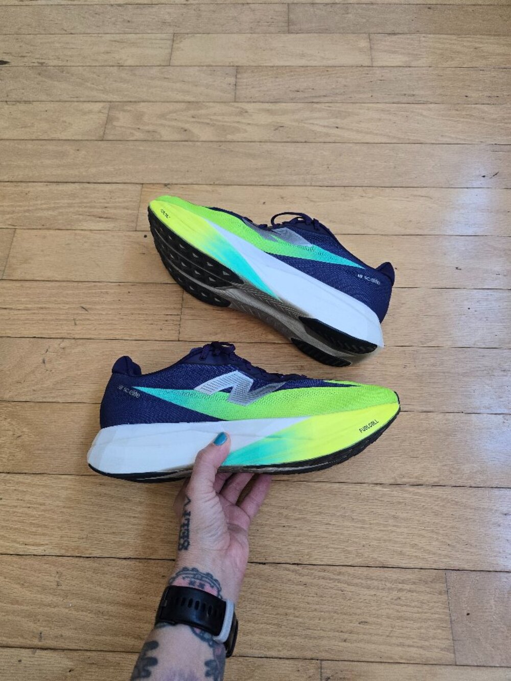 New Balance FuelCell SC Elite v3 Navy Lime Carbon Fiber Running Sneakers Mens 11